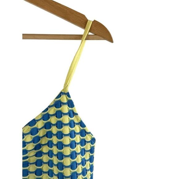 Mango MNG Spaghetti Strap Body Con Dress Sz 6 Blue/Neon Yellow EUC - Picture 3 of 9